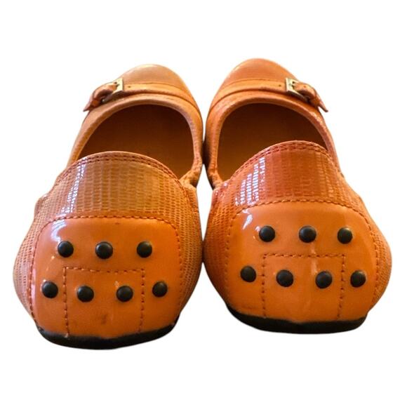 Tod's Orange Skin Patent Leather Buckle Detail Scrunch Ballet Flats EU Size 39.5 - Picture 7 of 8